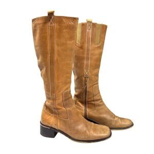 Vintage Donald J Pliner Knee High Riding Boots Leather Cognac Side Zip Size 6.5